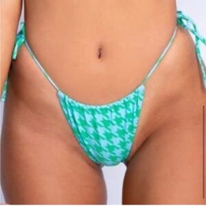 XS Skatie Ventura Kristin green blue houndstooth print string bikini bottom only